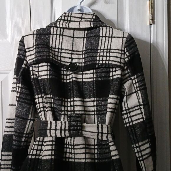 Jou Jou  black white plaid stylish wool blend pea coat  Sz S EUC - Picture 6 of 7
